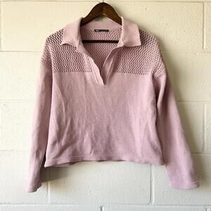 Zara Purple Long Sleeve Collared Netted Knit Long Sleeve Shirt Women's Small